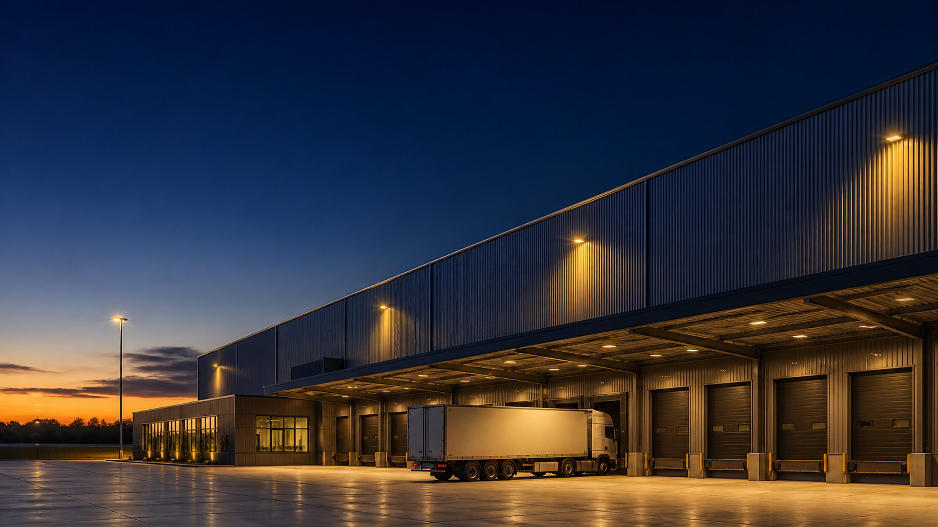Conceptual illustration of a warehouse and industrial facility